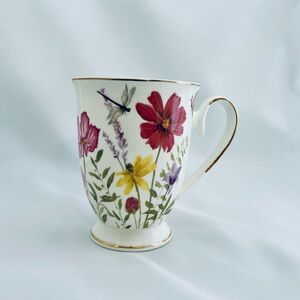 GRACE TEAWARE Floral Flower Dragonfly Cup Mug Coffee Tea Fine Porcelain NEW